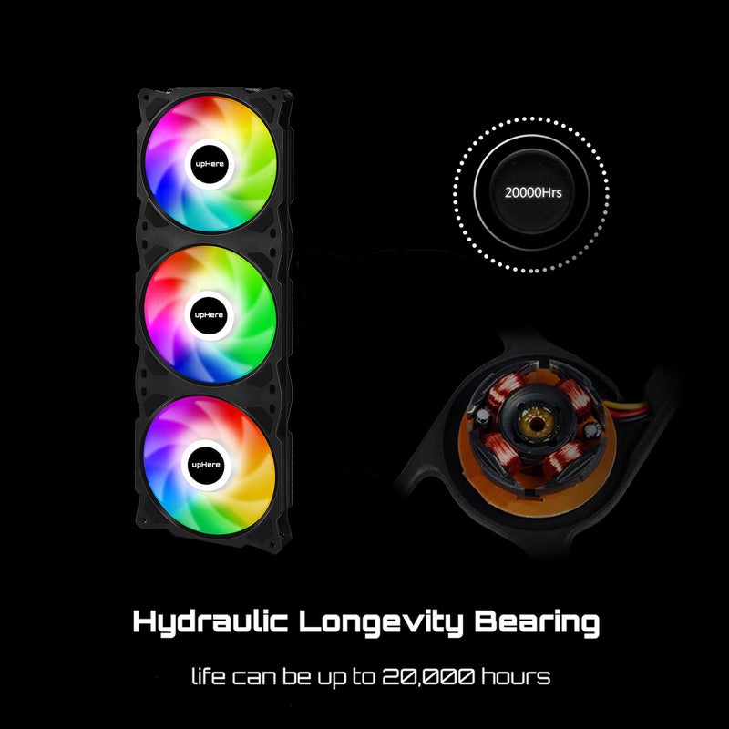 upHere 360mm All-in-One Auto RGB Computer Case Fan with PWM 4-Pin Interface High Performance Cooling Low Noise for Enhanced PC Cooling Black AUTO RGB,PWM 4-Pin,PF360CF4 - Image 5
